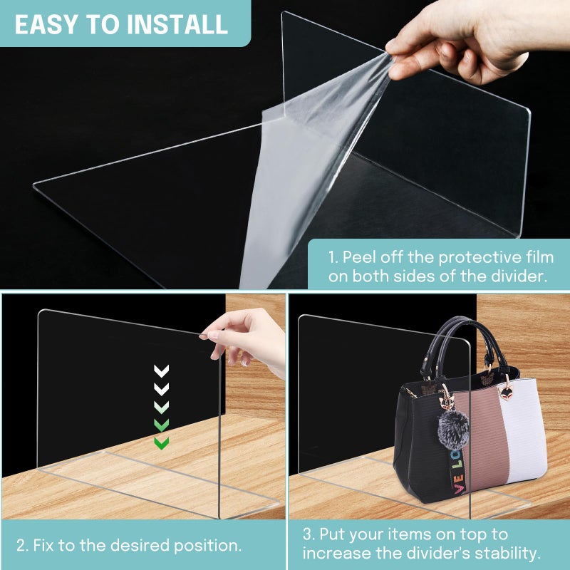 OKPOW Acrylic Shelf Dividers for Closet Organization: 8 Pack Tall Durable Clear Shelves Separators for Clothing Adjustable - Image 4